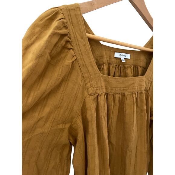 Madewell Square-Neck Bubble-Sleeve Textured Top in Antique Gold Size XS - Picture 6 of 9